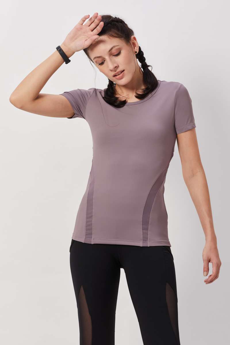 Breathable Mesh Workout Top - Plum