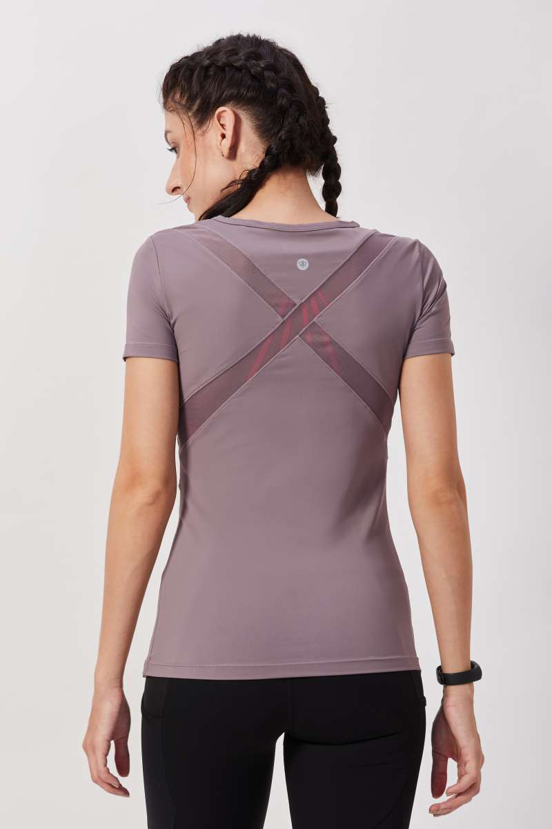 Breathable Mesh Workout Top - Plum