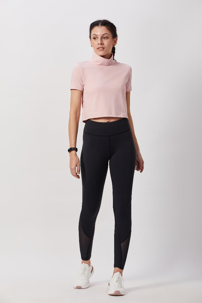 Mock Neck Crop Top - Light Pink