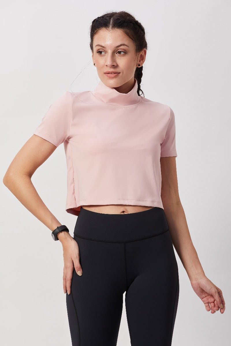 Mock Neck Crop Top - Light Pink
