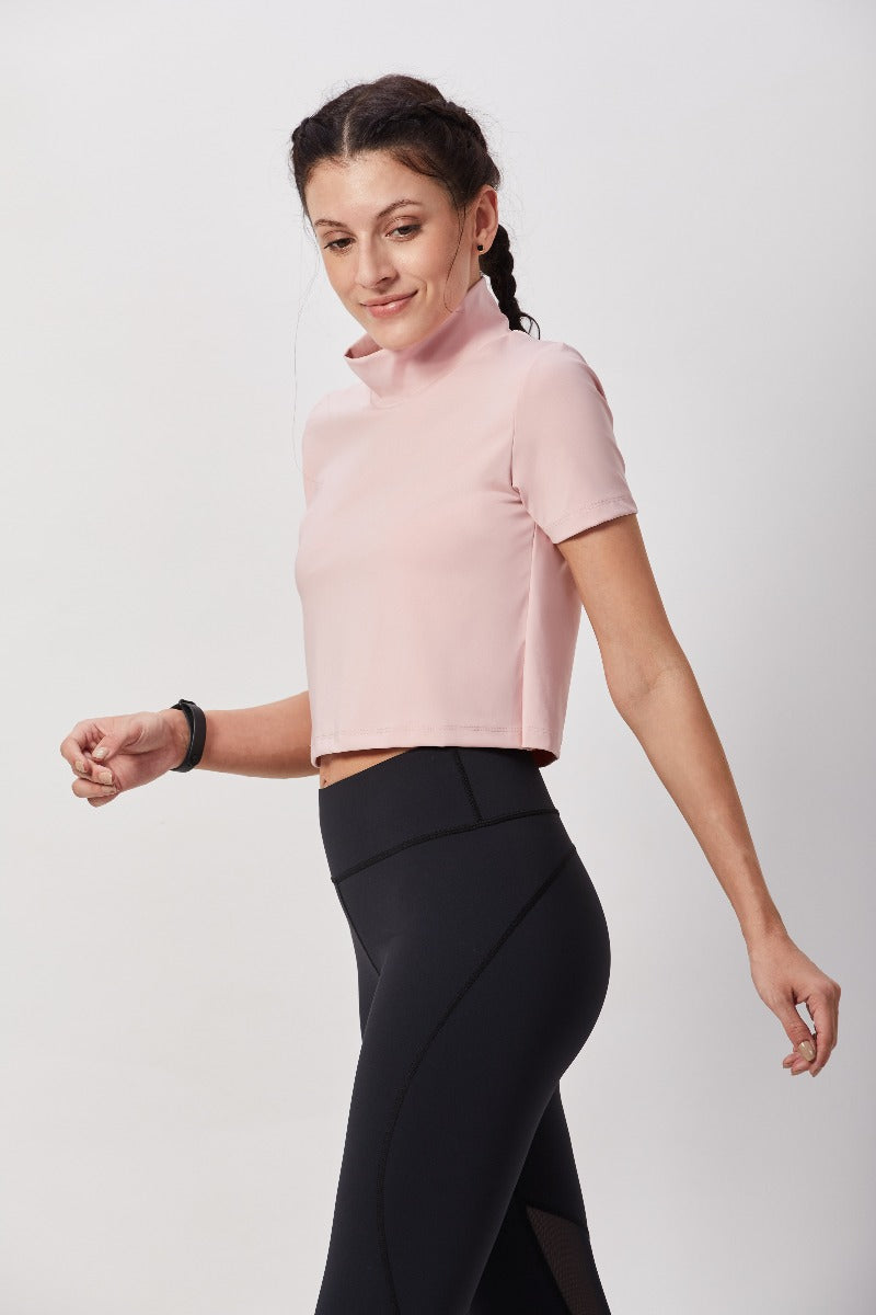 Mock Neck Crop Top - Light Pink
