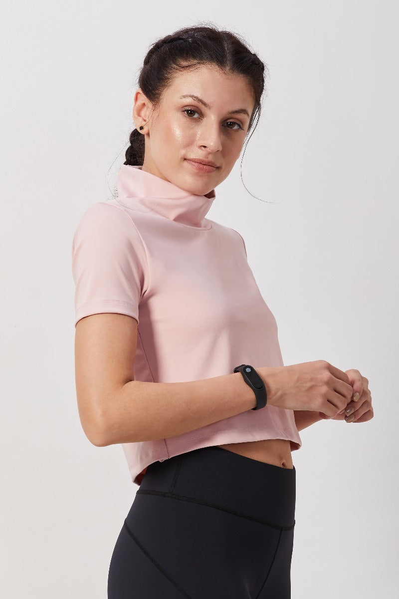 Mock Neck Crop Top - Light Pink