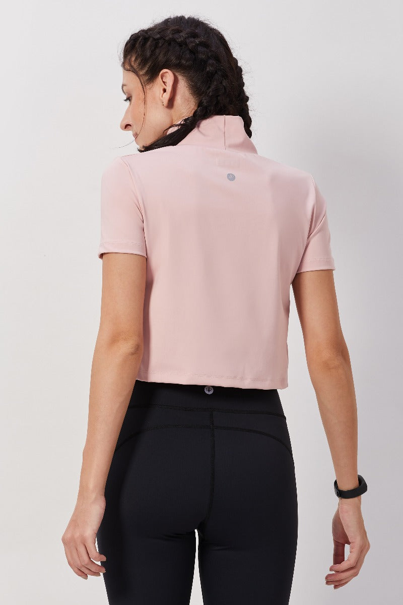 Mock Neck Crop Top - Light Pink