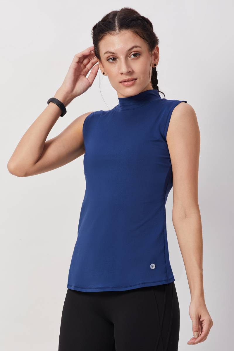 Sleeveles Mock Neck Workout Top - Blue