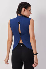 Sleeveles Mock Neck Workout Top - Blue