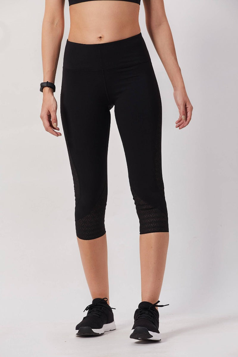 Cropped Tights with Stylish Mesh Design - Black