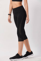 Cropped Tights with Stylish Mesh Design - Black