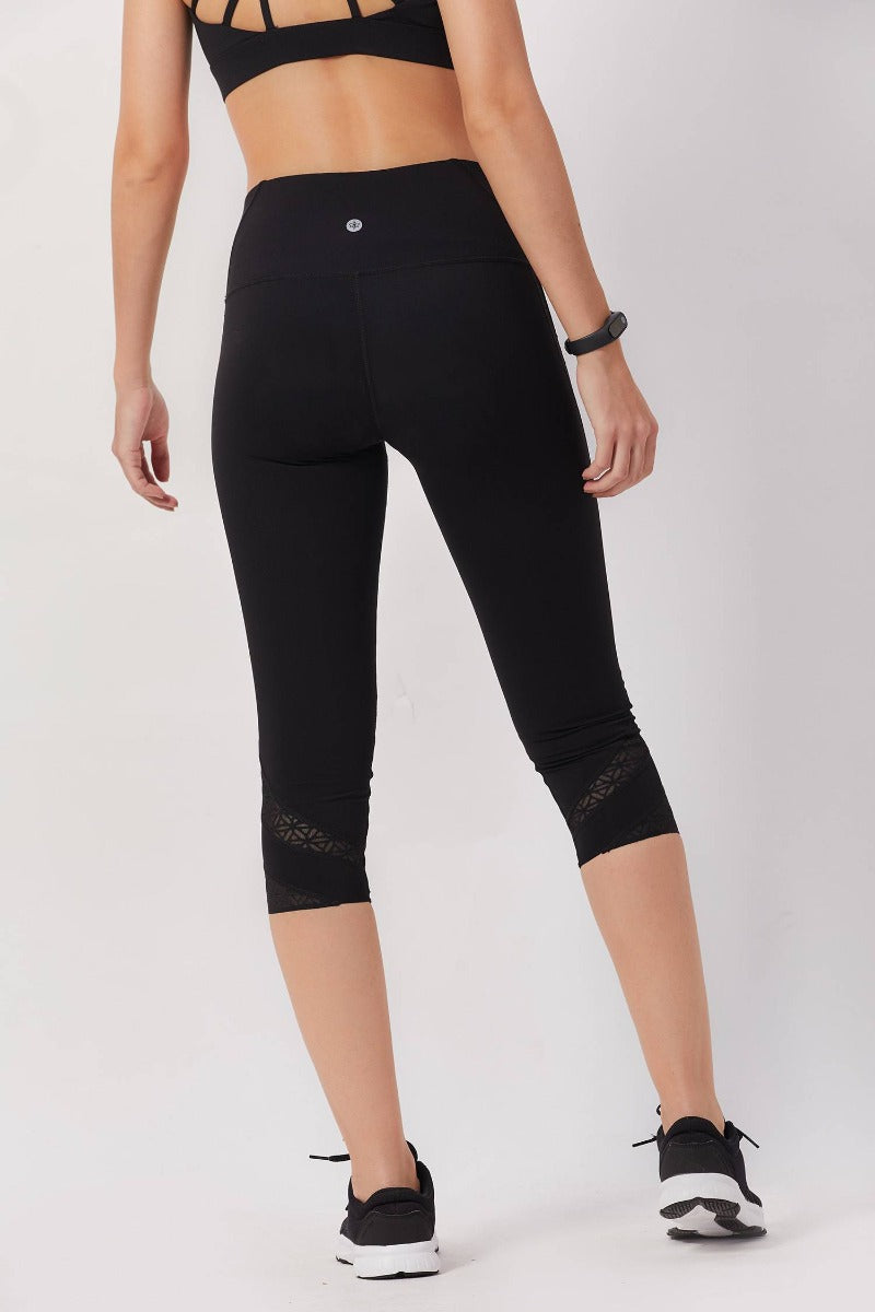 Cropped Tights with Stylish Mesh Design - Black