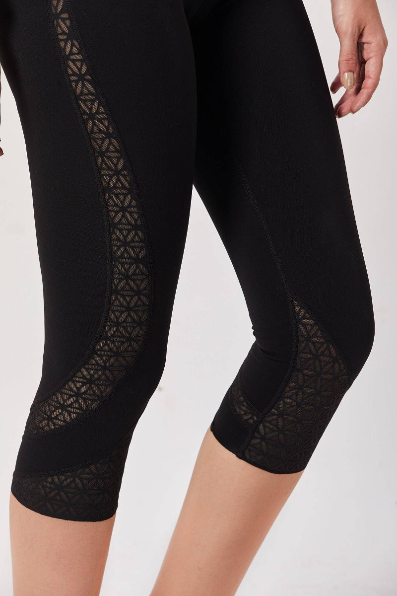 Cropped Tights with Stylish Mesh Design - Black