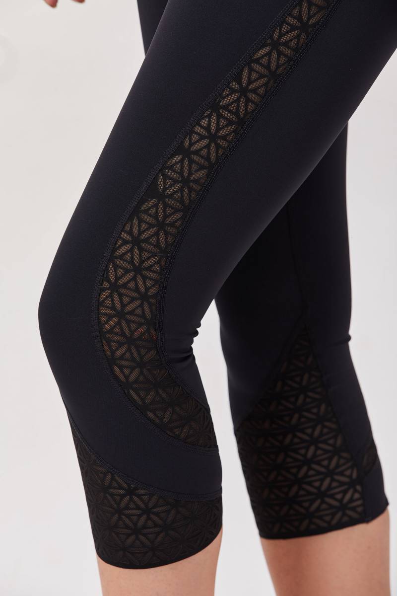 Cropped Tights with Stylish Mesh Design - Carbon Black