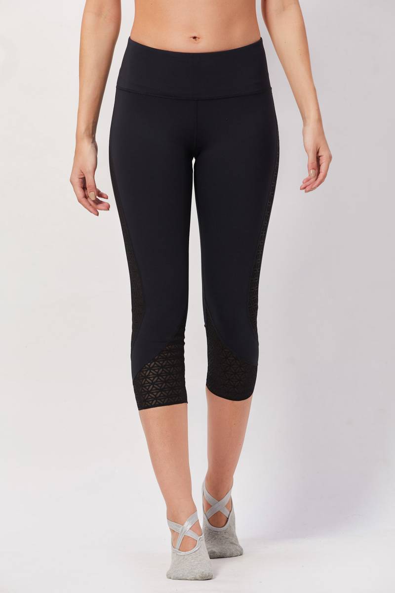 Cropped Tights with Stylish Mesh Design - Carbon Black