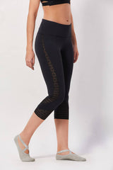 Cropped Tights with Stylish Mesh Design - Carbon Black