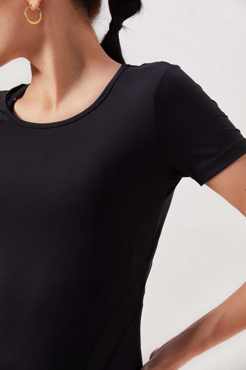Breathable Mesh Workout Top - Black