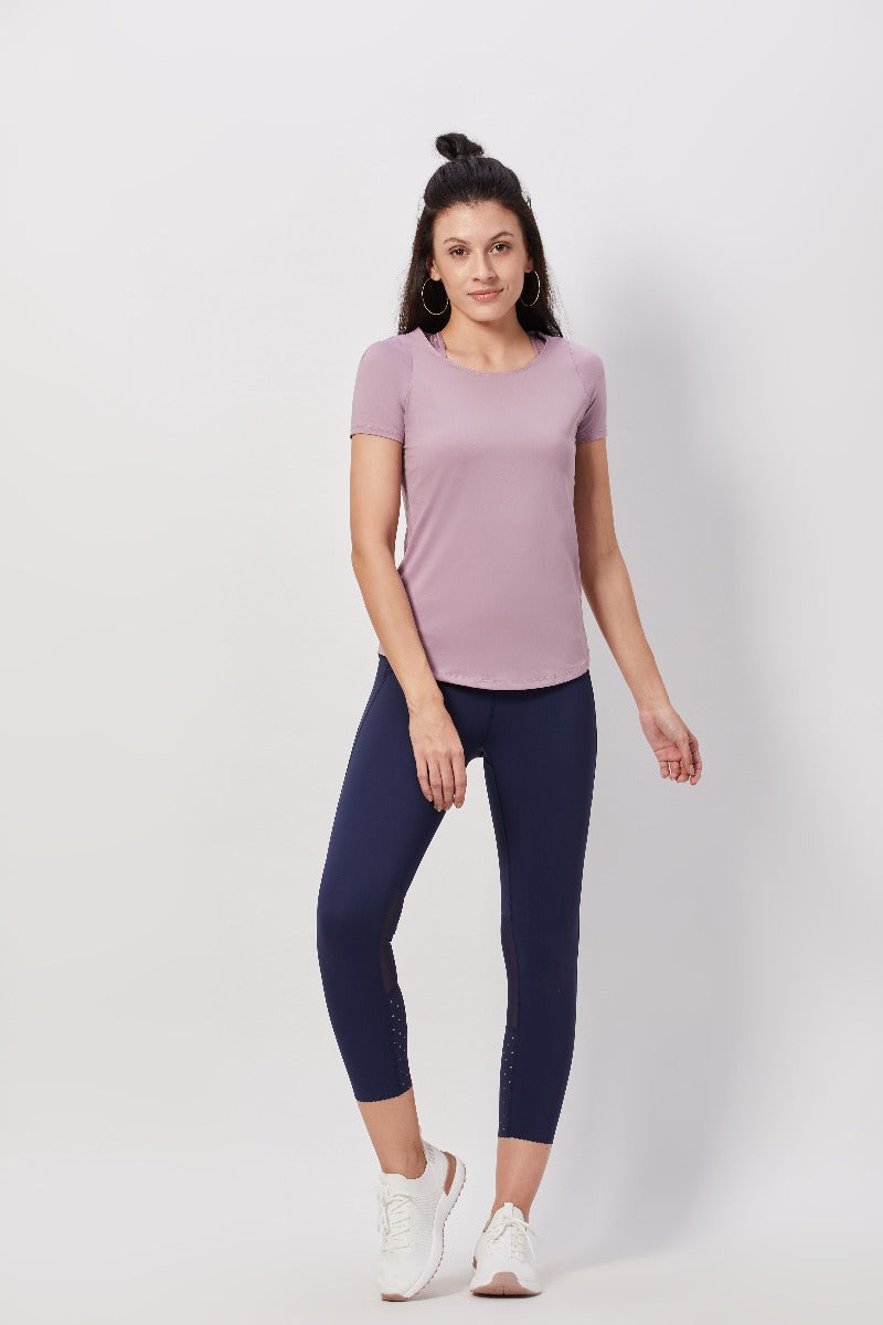 Half-sleeves Peek-a-Boo Workout Top - Lavender