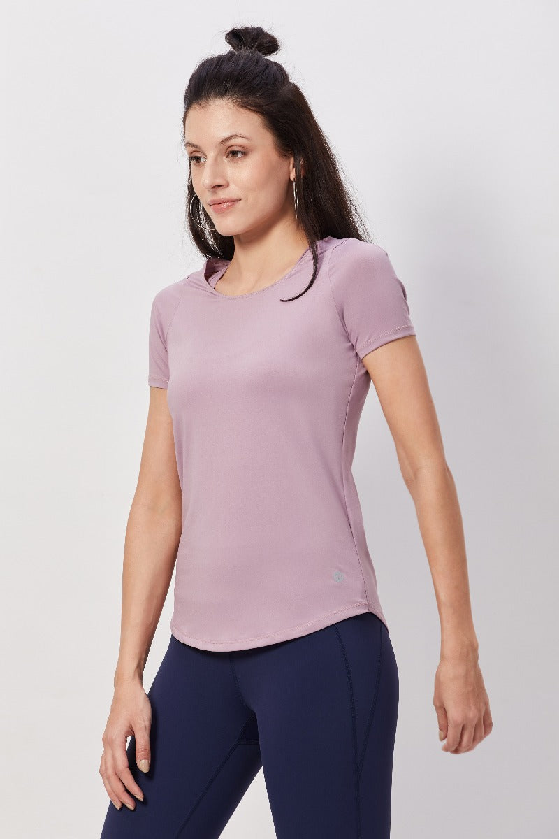 Half-sleeves Peek-a-Boo Workout Top - Lavender