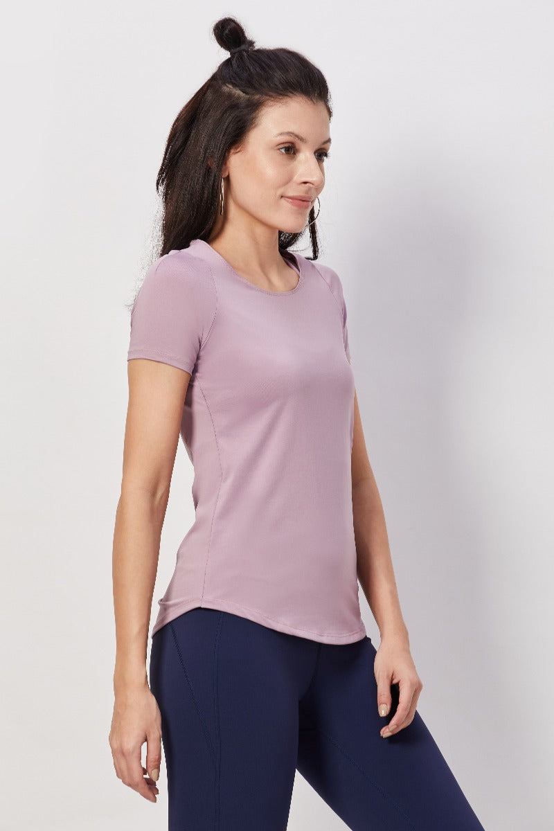 Half-sleeves Peek-a-Boo Workout Top - Lavender