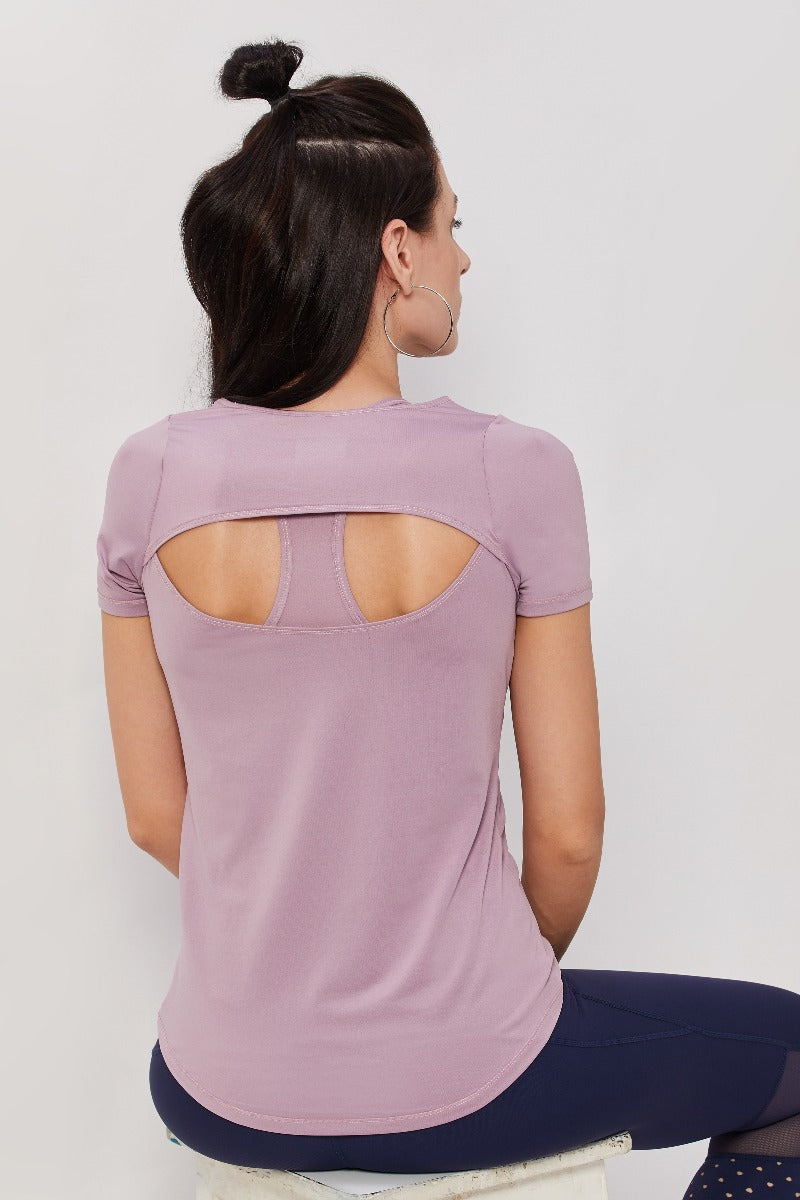 Half-sleeves Peek-a-Boo Workout Top - Lavender