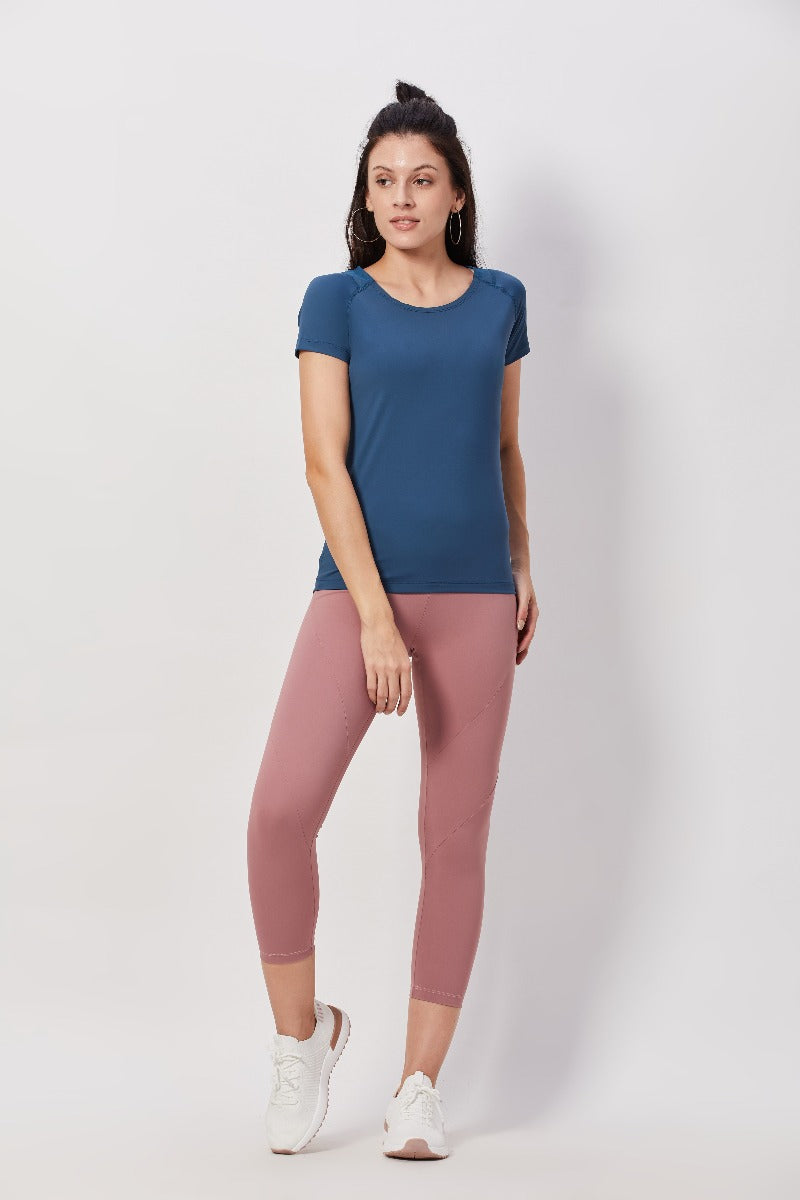 Blue Mesh-Back Half Sleeve Tank Top