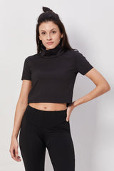 Mock Neck Crop Top - Black