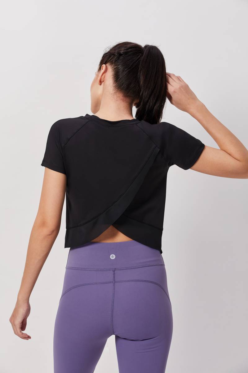 Half Sleeves Top with Stylish Back - Black
