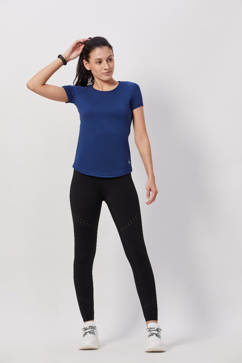 Half-sleeves Peek-a-Boo Workout Top - Blue