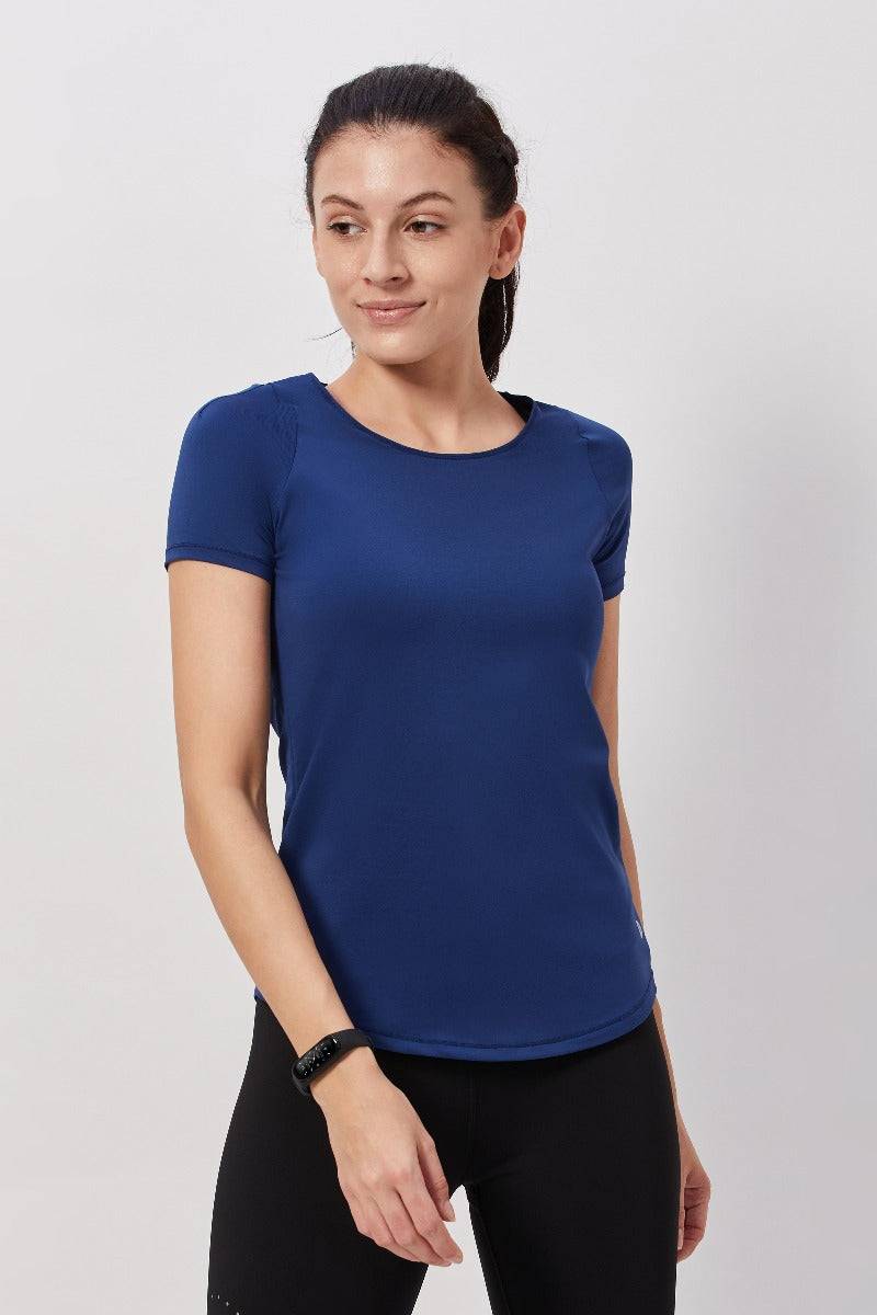 Half-sleeves Peek-a-Boo Workout Top - Blue