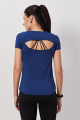 Half-sleeves Peek-a-Boo Workout Top - Blue