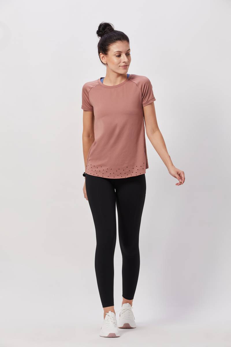 Half-Sleeves Stylish Workout Top - Mocha Mousse