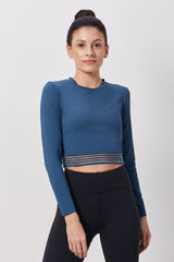 Teal Mesh-Back Full Sleeve Crop Top