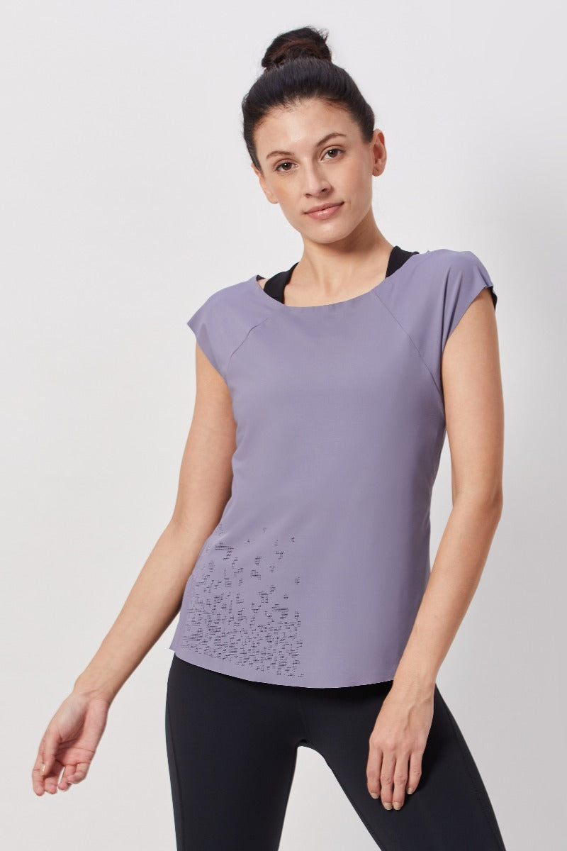 Cap Sleeves Workout Top - Dusky Blue