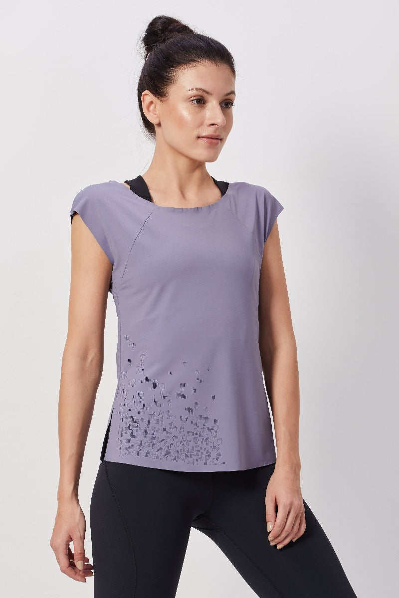 Cap Sleeves Workout Top - Dusky Blue