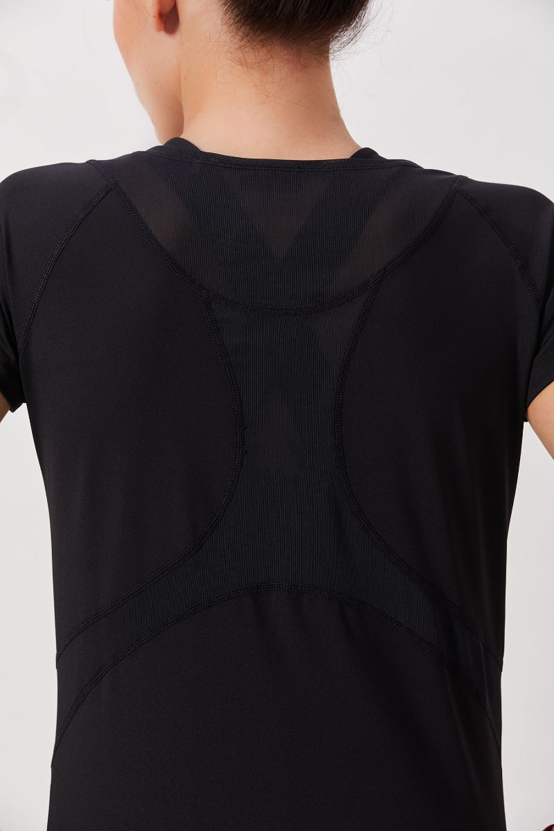 Black Mesh-Back Half Sleeve Tank Top