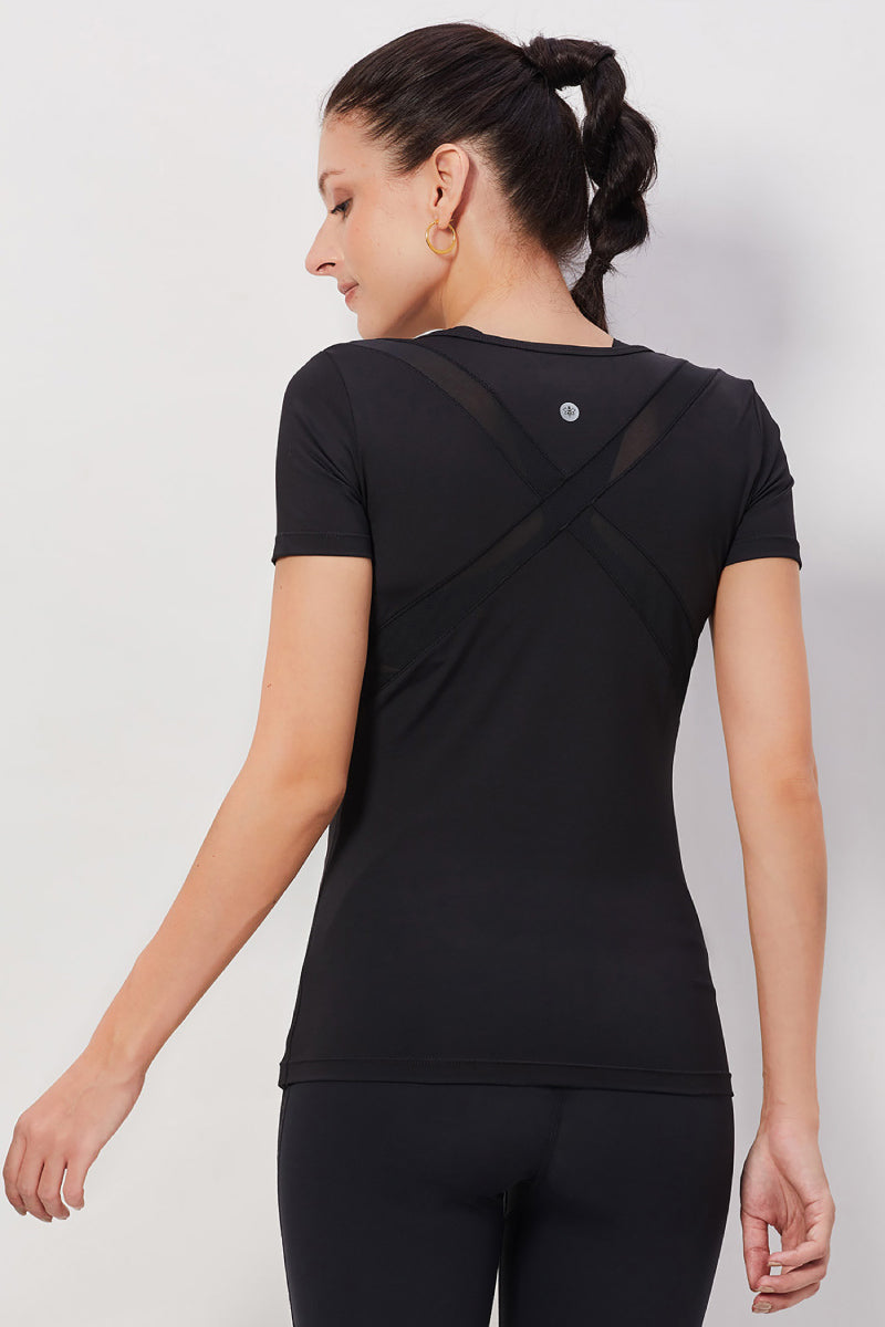 Breathable Mesh Workout Top - Black