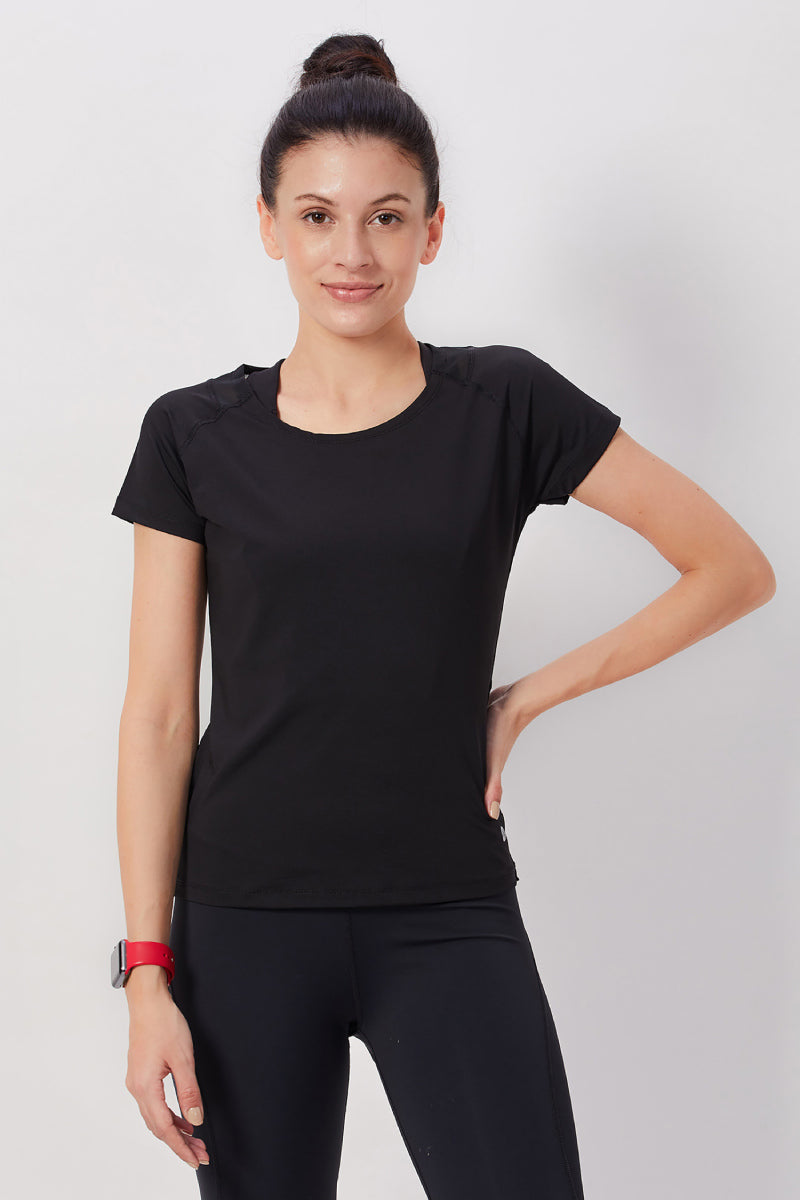 Black Mesh-Back Half Sleeve Tank Top