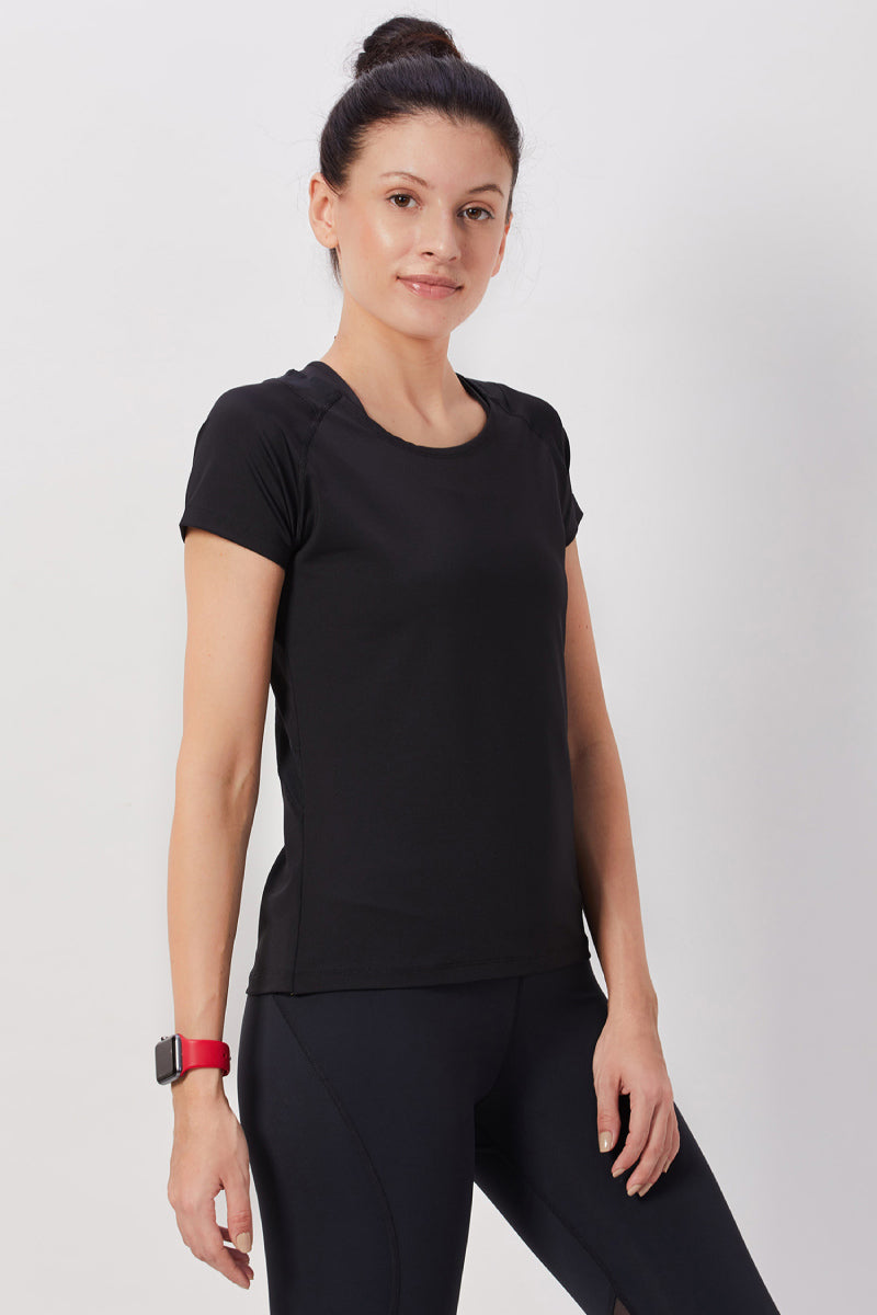 Black Mesh-Back Half Sleeve Tank Top