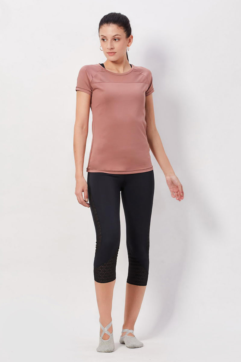 Cropped Tights with Stylish Mesh Design - Carbon Black