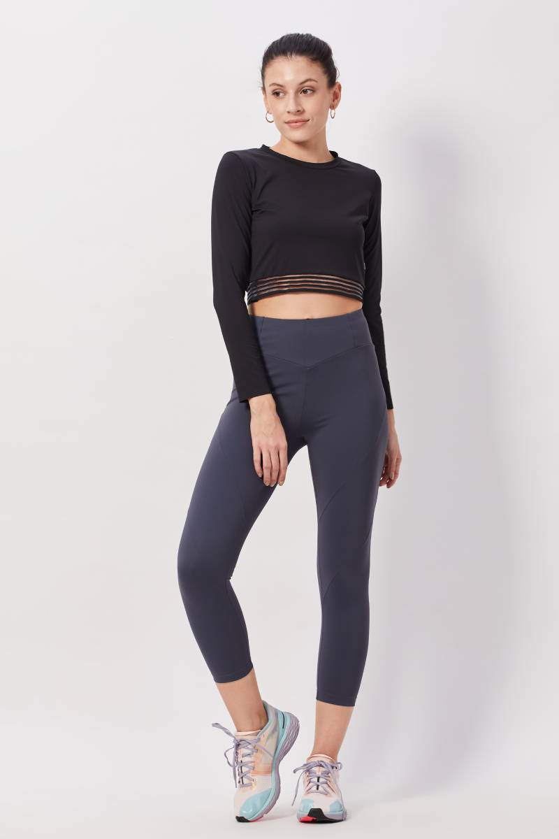 Mid-Rise Cropped Workout Tights - Gray