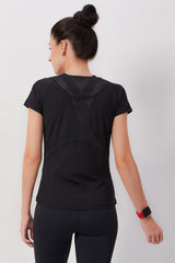 Black Mesh-Back Half Sleeve Tank Top